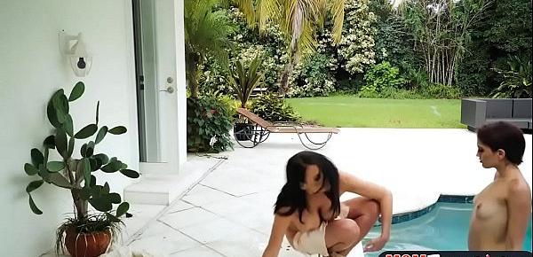  Teen caught in neighbors pool by a MILF who wants her